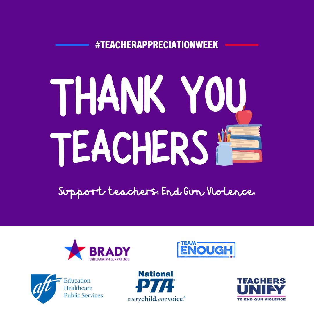 76% of school shootings are facilitated by access to unsecured guns at home. This #TeacherAppreciationWeek, join us, @AFTunion, @NationalPTA & @TeachersUnify in showing your appreciation for teachers by asking friends and family to lock up their firearms to keep all of us safe.