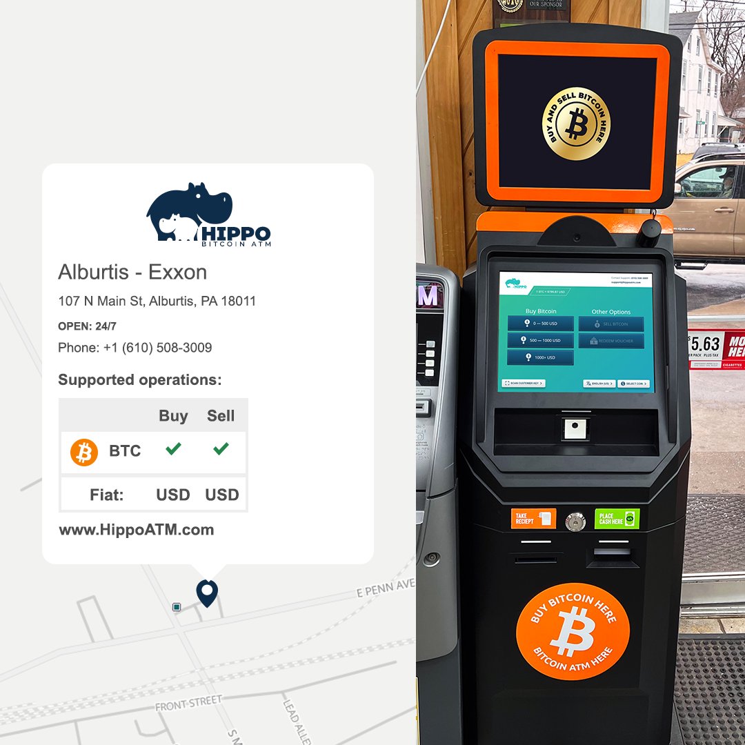 New Bitcoin ATM at #Alburtis, PA! Open 24/7 🏧😍😍😍 
Located at 'Exxon' address: 107 N Main St, Alburtis, PA 18011 ✔️
 #buybitcoin #bitcoin #crypto #blockchain #LehighValley #bitcoinatm