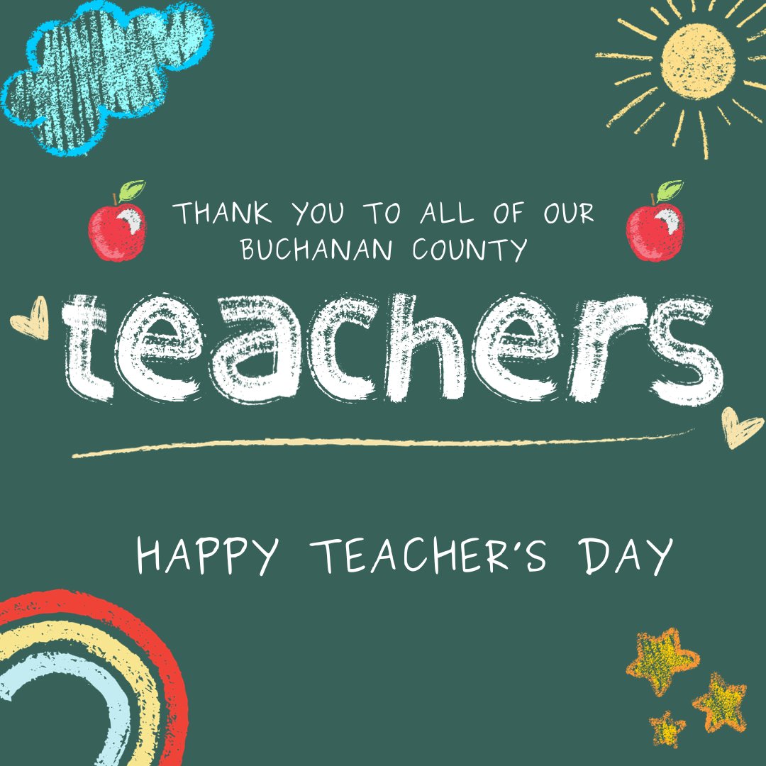 🍎✏️ Celebrating the incredible teachers of Buchanan County! 🌟 Thank you for shaping minds and inspiring greatness. 🙌 Let's honor their dedication during National Teacher's Appreciation Week! 📚🎉 #GrowBuchanan #TeachersRock