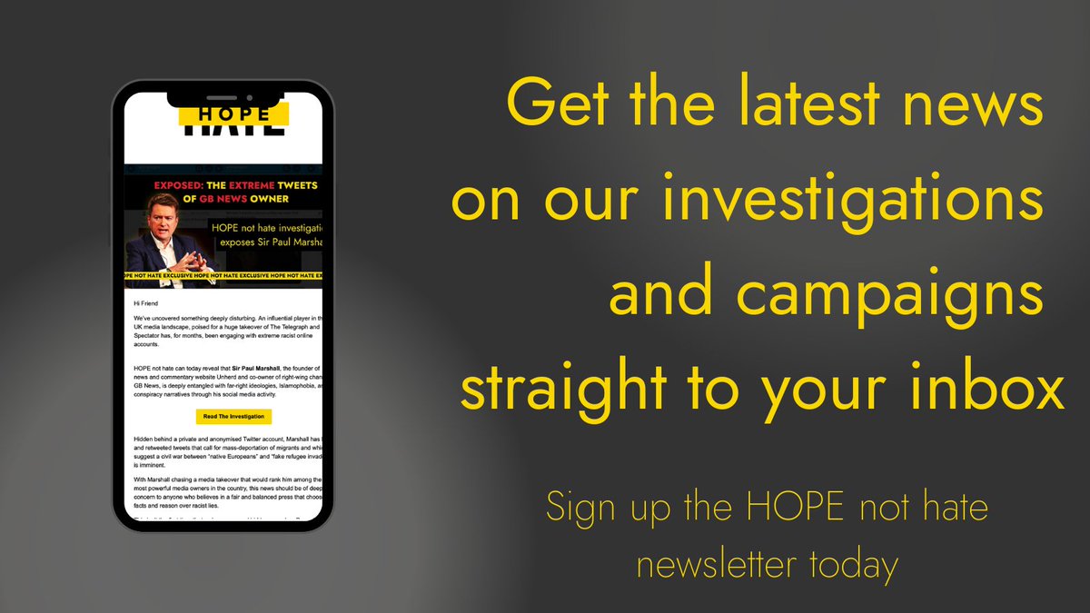 🔍 Be the first to hear about our latest investigations and campaigns. 📬 Sign up to our email newsletter today: secure.hopenothate.org.uk/page/89482/sub…