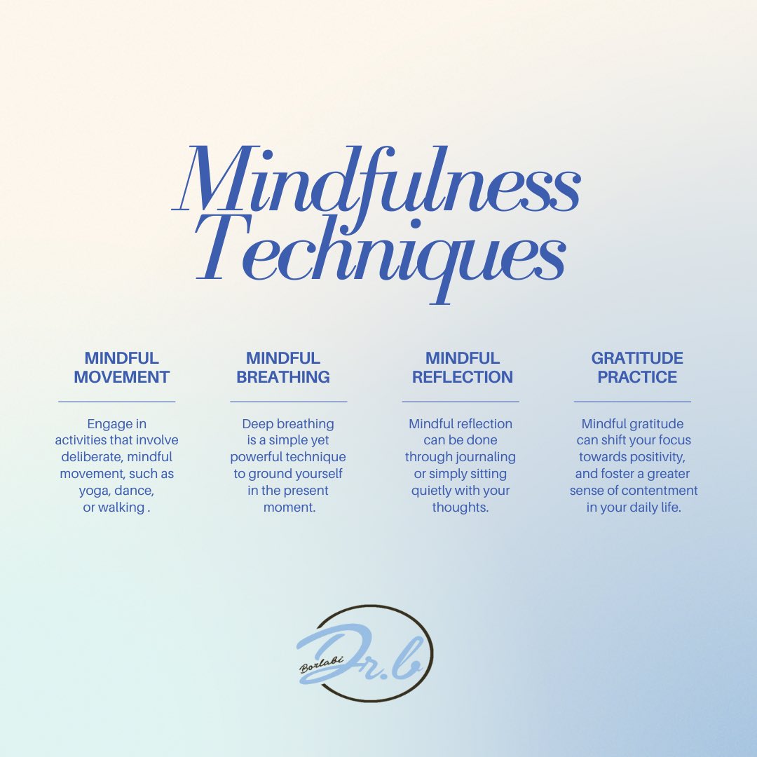 Mindfulness. It's about being fully present in the moment, a powerful tool for boosting mental well-being. It encourages us to observe our thoughts &amp; emotions without judgment, leading to better emotional regulation &amp; less reactivity. Give it a try!

#MentalHealthAwarenessMonth