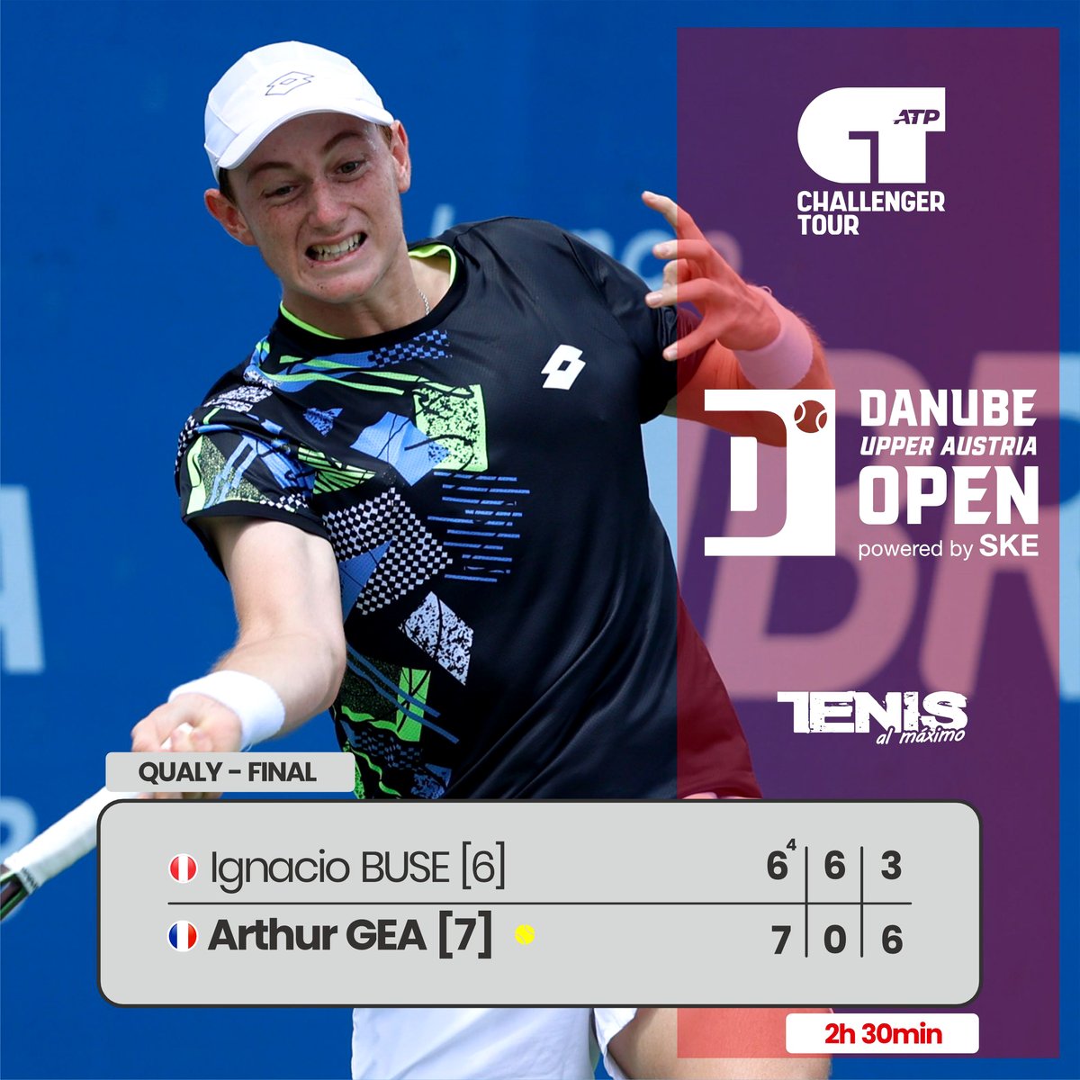 #ATPChallenger | El tenista nacional Ignacio Buse (388° ATP) no pudo lograr el objetivo de ingresar al cuadro principal del Challenger 100 'Danube Upper Austria Open' cediendo en disputado partido ante francés Arthur Gea (396°).