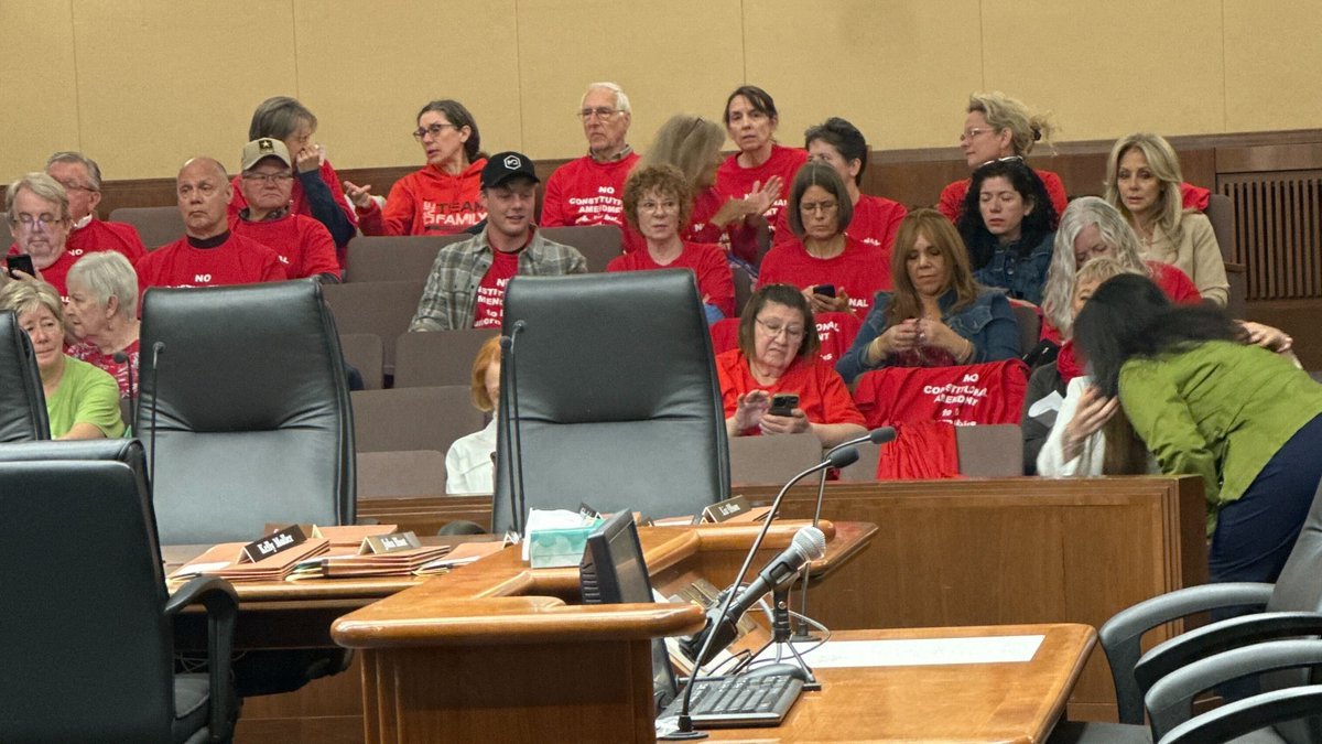 At the hearing this morning, Equal Rights Amendment supporters are dressed in green; the detractors are dressed in red. Green for GO, and red for STOP progress? #Yes4ERA
