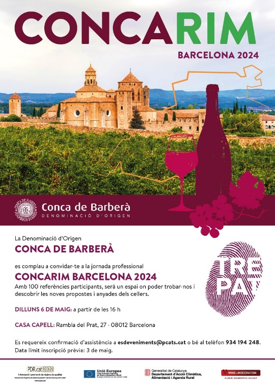 Hoy lunes se celebra una nueva edición del #CONCArimBarcelon En esta jornada profesional se podrán degustar más de 100 referencias de unas 15 bodegas de la @DOConcaBarbera #vino #winelovers #bodegas