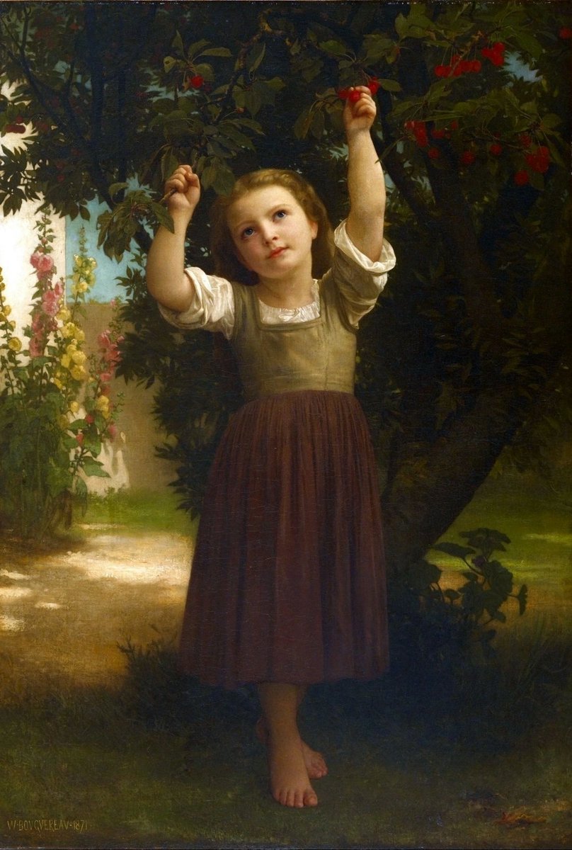 'Cherry Gatherer', 1871,French Artist William-Adolphe Bouguereau (1825-1905) #artist #painting #the19thcenturyart #art #ArtliveAndBeauty #paintingoftheday #WilliamAdolpheBouguereau