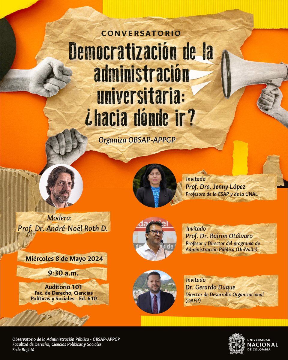 fdcps_unal's tweet image. #EventosFDCPS: Conversatorio Democratización de la administración universitaria: ¿hacia dónde ir?
📅 Próximo miércoles 8 de mayo 2024 a partir de las 9:00 am. 
📍  Lugar: Auditorio 101, edificio 610, #FDCPS
@BogotaUNAL @UNALOficial @AndresAbelRv
@luisa_penaranda @VRIUNAL