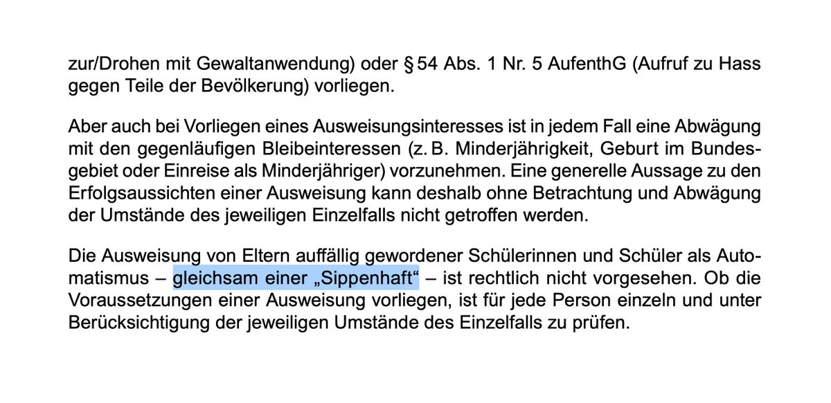 #NoAfD-Fraktion im Bayerischen Landtag und die Rechtsstaatlichkeit. Nein, es gibt keine Sippenhaft, darüber muss das BayStMI gleich sieben MdLs aufklären, die wissen wollten, warum Eltern radikalislamisch aufgefallener Schüler nicht automatisch mit abgeschoben werden. #ltby