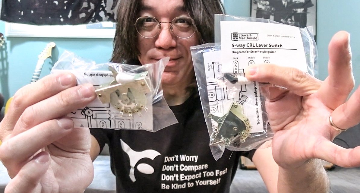 Unboxing StewMac CRL 5-way Lever Switch For Stratocaster youtu.be/Wog1EqoTXpE When I was changing new pickups @SeymourDuncan , accidentally I messed up 5 way switch Now I installed it to my guitar and I am so happy! Thank you @stewmac_guitar !!