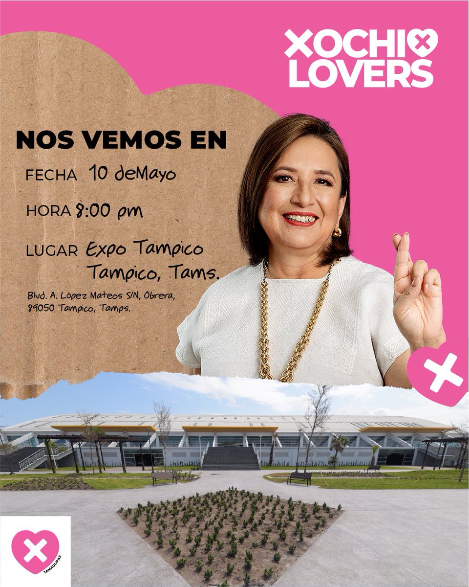 La #Verdad #Vida y la #Libertad llegan a #Tamaulipas con la visita de @XochitlGalvez , seamos un #TamaulipasSinMiedo y súmate a un #MxSinMiedo. 🩷❎🤞🏻

#Reynosa #Matamoros #CdVictoria #Tampico 

¡Te esperamos!