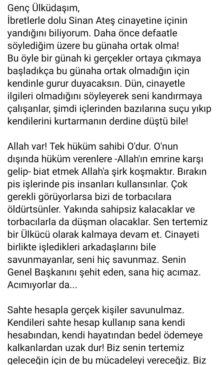 Genç kardeşlerim; yarınlarda pişman olacağınız bu günaha ortak olmayın!!! #SinanATESicinAdalet Sinan Ateş