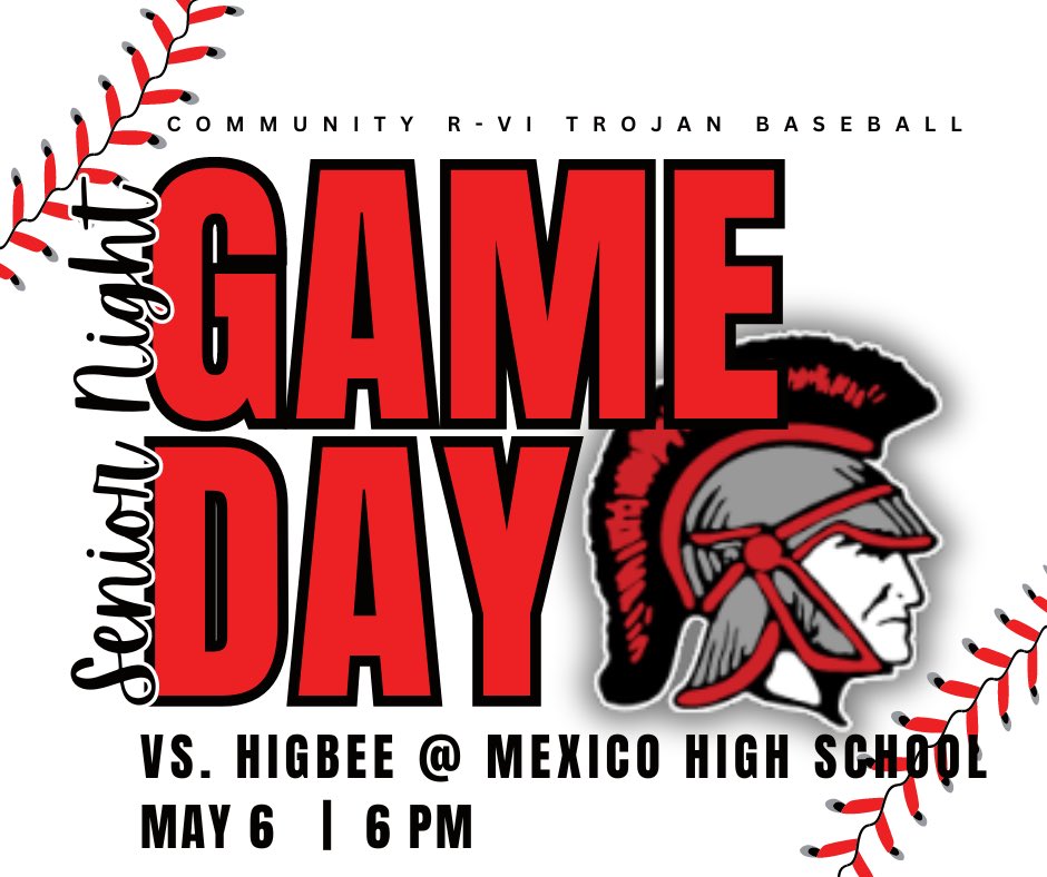 *Venue Change*

Due to poor field conditions, our game against Higbee is moved to Mexico High School’s ball field with a 6:00 start. Senior Night ceremonies will take place between the varsity and JV games. 

There will not be an admission gate. Concessions availability is TBA.