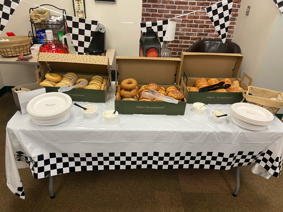 SCI_PTO's tweet image. For staff appreciation week we wanted the SCI staff to race through the month of May! Today we kicked off the week with bagels from Panera.