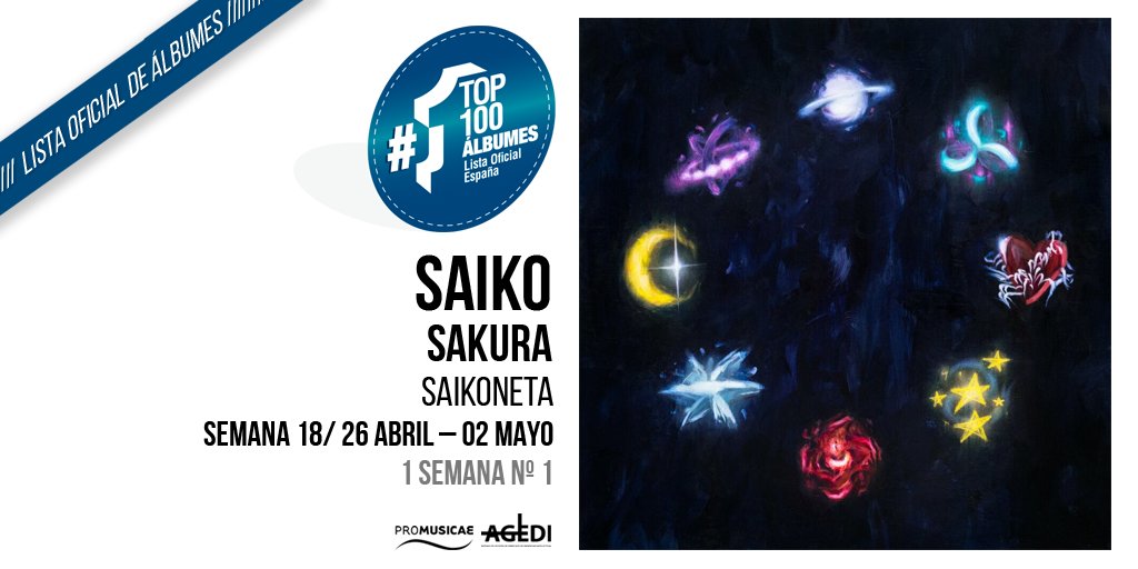 ¡Enhorabuena a @saikobeibe por su NÚMERO 1 en la LISTA OFICIAL DE ÁLBUMES con su álbum: “SAKURA” en la semana 18 (26 ABRIL – 02 MAYO)! ¡Felicidades también a #Saikoneta !