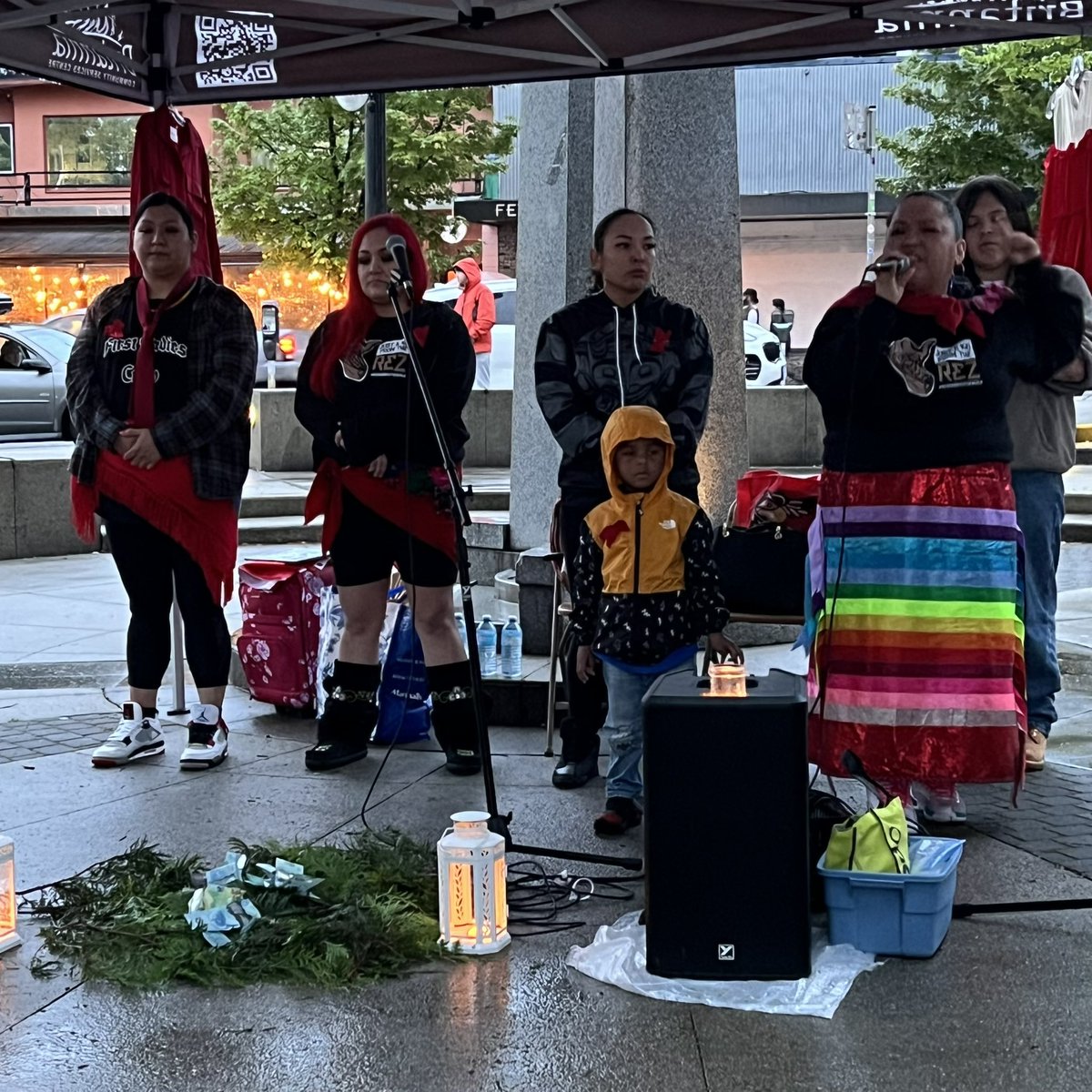 Spent a rainy Sunday evening bearing witness for #RedDressDay -powerful truths and injustices, tears, rage and resistance shared for Murdered and Missing Indigenous Women, Girls and Two-spirit plus, and boys