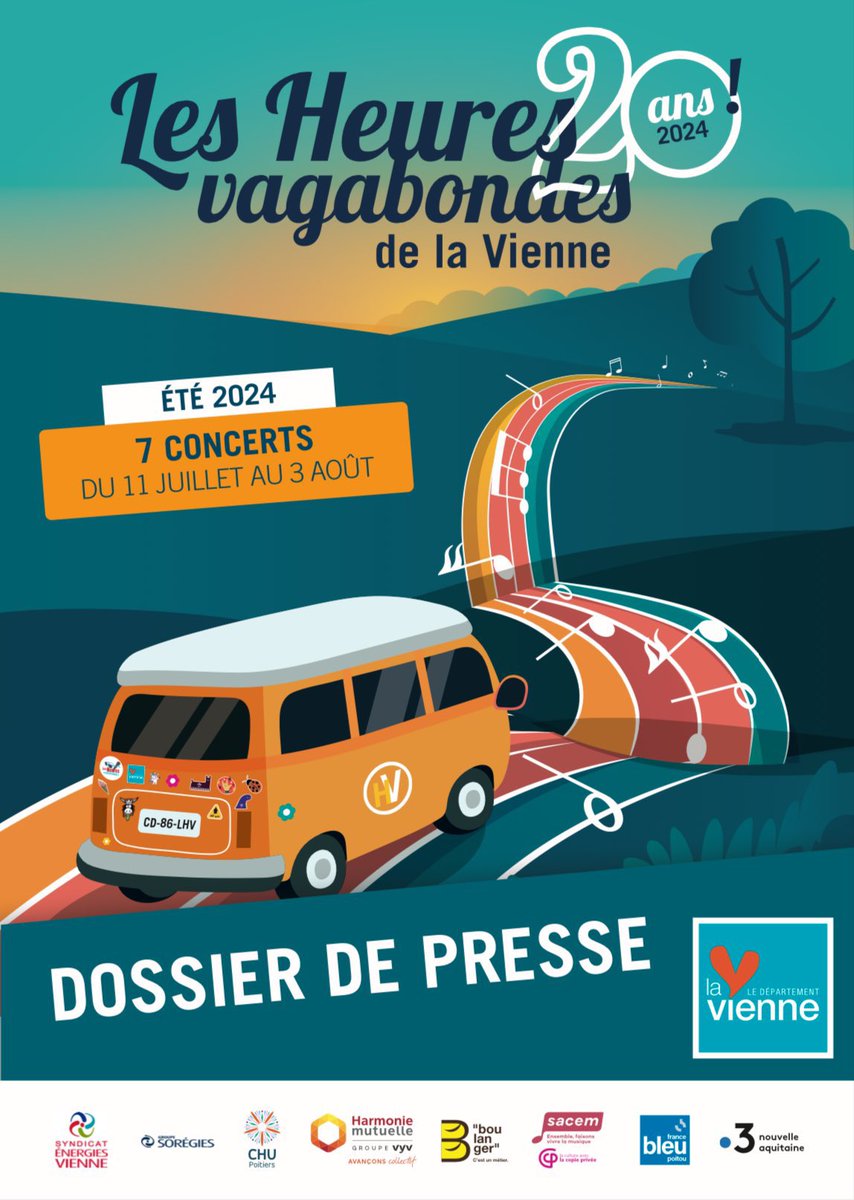 🎤 C'est parti pour les 20 ans du festival 'Les Heures Vagabondes de la #Vienne' !
▶️ Depuis 2004, le festival enchante les soirées d’été dans tout le département, afin de rendre accessible la culture au plus grand nombre.

7 concerts à retrouver du 11 juillet au 3 août 2024! 🎶