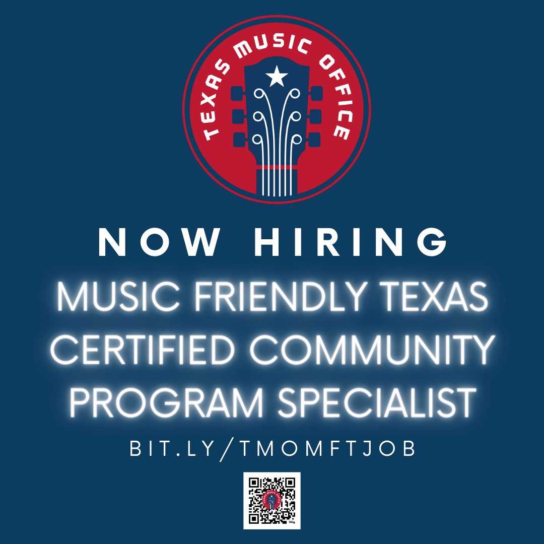 The Texas Music Office is hiring to fill an open position to lead the @MusicFriendlyTX Certified Community Program, under the title of Community Relations and Outreach Specialist. Come join our team! More info and link to apply: bit.ly/tmomftjob #TexasMusicJobs