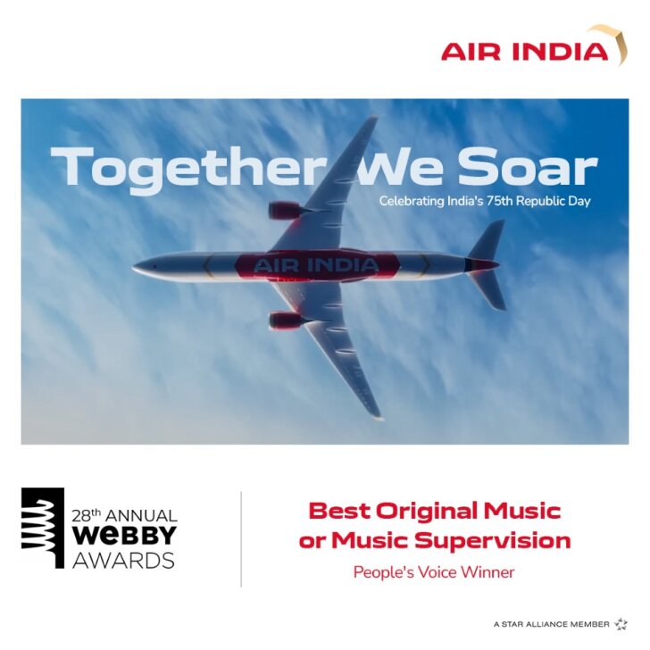 We are proud to be the only Indian recipient of the 28th Annual Webby Awards, that recognises some of the best work on the internet, for ‘Together We Soar,’ our Republic Day film. Supari Studios collected the People’s Voice Winner Award under the ‘Best Original Music or Music…