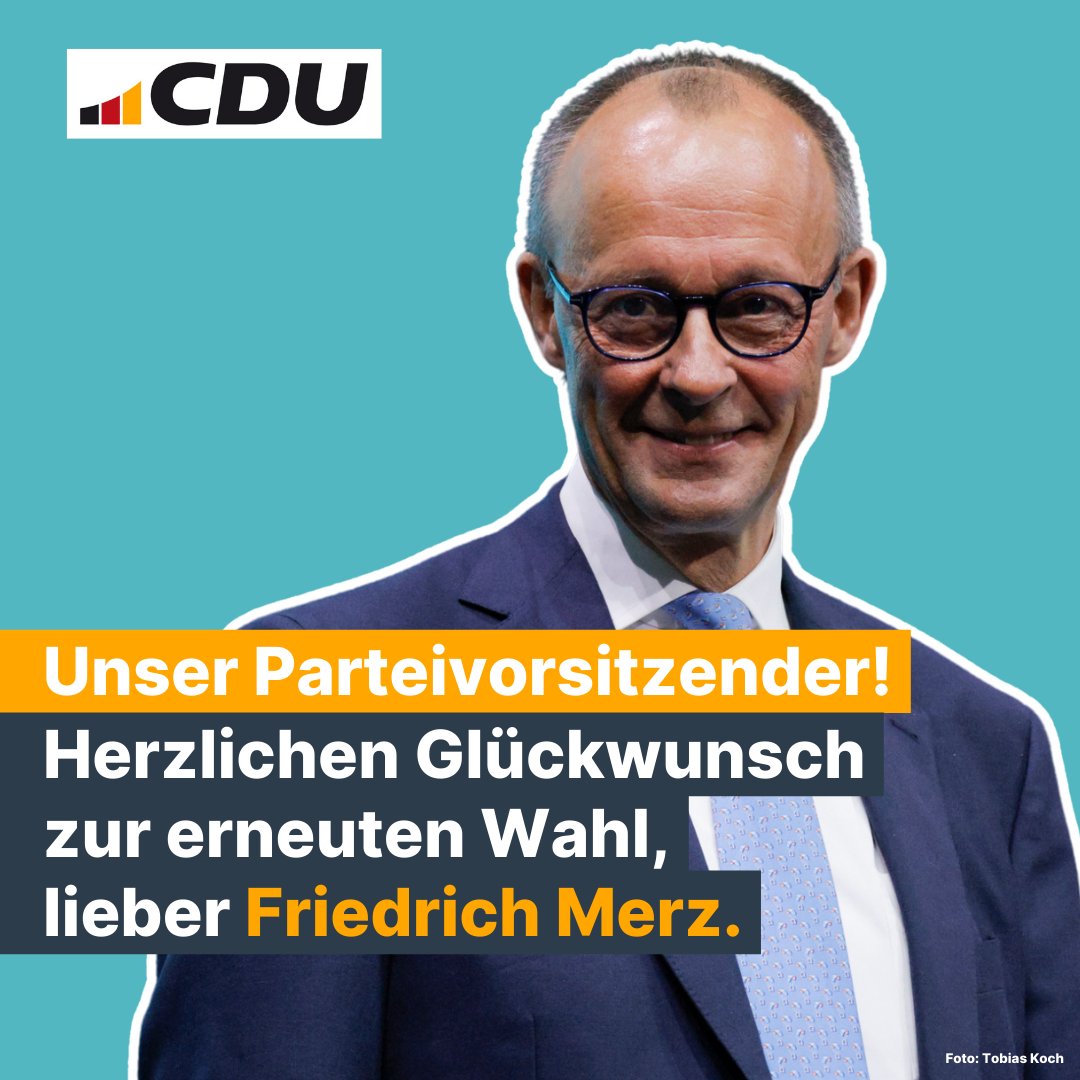 Herzlichen Glückwunsch! @_FriedrichMerz wurde als Vorsitzender der CDU Deutschlands mit 89,81 Prozent wiedergewählt. #cdupt24