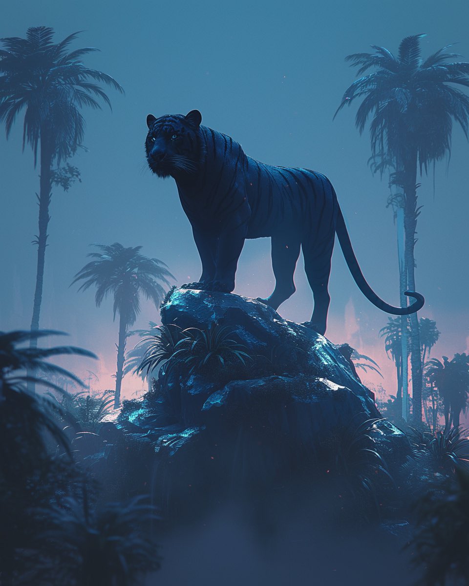 Midjourney volumetric style 🤩🔥

Prompt:
volumetric style, 8k high quality, wide-angle of a black tiger standing on top of a rock surrounded by palms and trees with a blurry background —niji 6 —ar 4:5 

#MidjourneyAI 
#AIArtworks 
#Discord