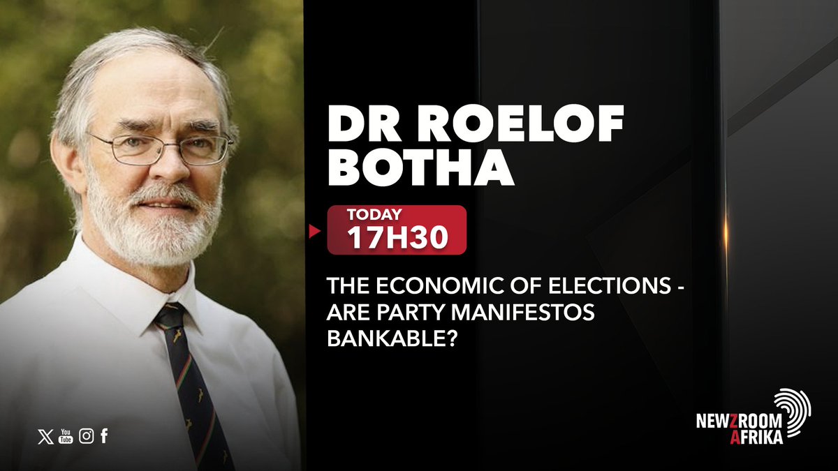 [COMING UP] @tumisangndlovu will be in conversation with economist Dr Roelof Botha at 17h30. Tune into #Newzroom405 for more details.