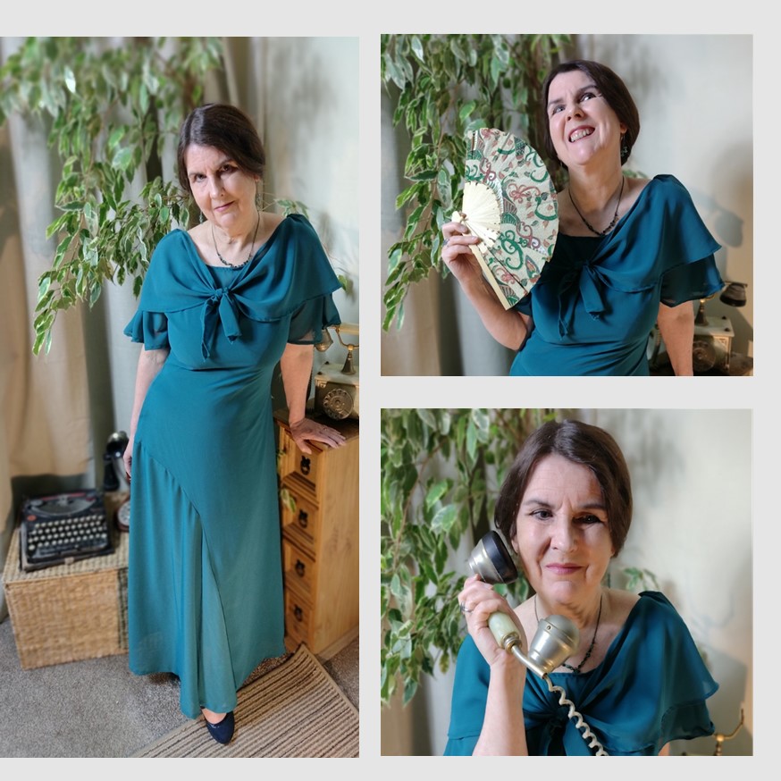 Here are some photos of me in the 1932 inspired Chanel evening dress I made from an original pattern. Miss Clara Vale will be wearing it in book 4 in the series, Another Class of Murder. Meanwhile, I will give it a test run @CrimeFest next week @HistoriaHWA @emblabooks @The_CWA