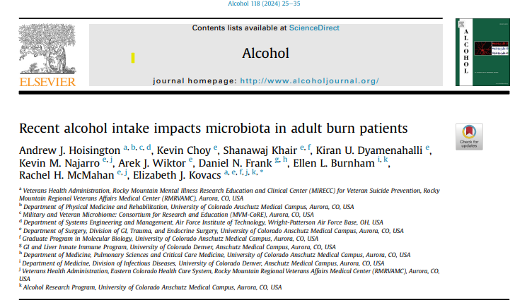 New research has shown that recent alcohol intake impacts microbiota in adult burn patients. Kudos to the #KovacsEmpire for these fresh findings and publication! @kovacs_liz @CUDeptSurg #ImproveEveryLife sciencedirect.com/science/articl…