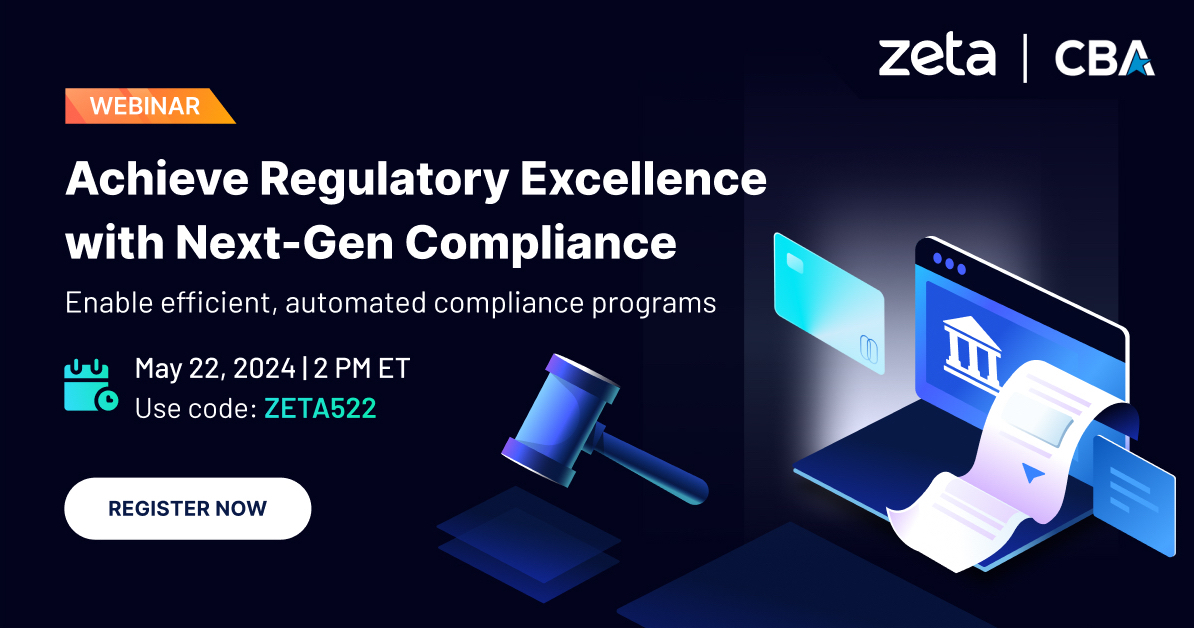 Catch Zeta's Chief Compliance Officer, Karla Booe, as she unveils Next-Gen Compliance and its pivotal role in achieving regulatory excellence in banking. REGISTER NOW: hubs.ly/Q02w8RDv0 Use code ZETA522 for complimentary access! #Zeta #NextGenCompliance #CBA