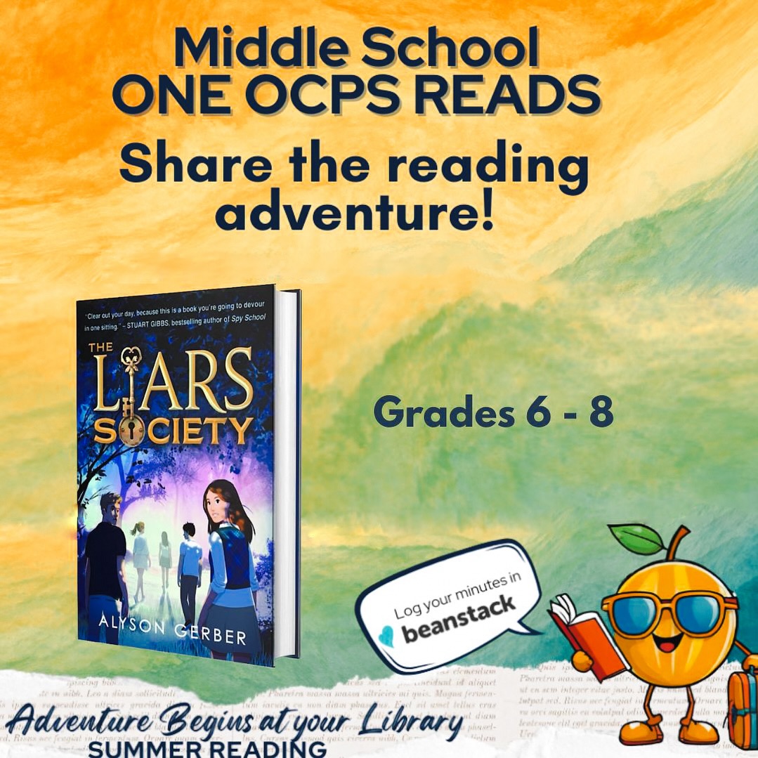 Honored that THE LIARS SOCIETY has been selected as the Middle School One OCPS Book for Orange County Public Schools in Orlando, Florida, which includes over 200,000 students and their families! @OCPSnews @scholastic #OCPSreads #TheLiarsSociety #mystery #summerreading