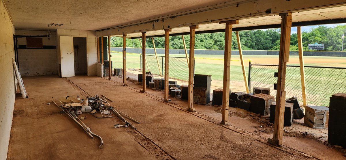 Demolition day for the home dugout and locker room. Both are getting a much needed upgrade. Big things happening at @EnterpriseState baseball. @weevilathletics