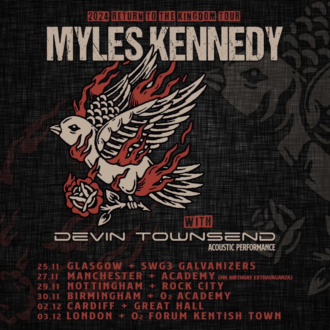 Tickets and VIP meet & greets are on sale now at MylesKennedy.com 

🤘🏻😎🤘🏻

#MylesKennedy #DevinTownsend #ReturntotheKingdomTour