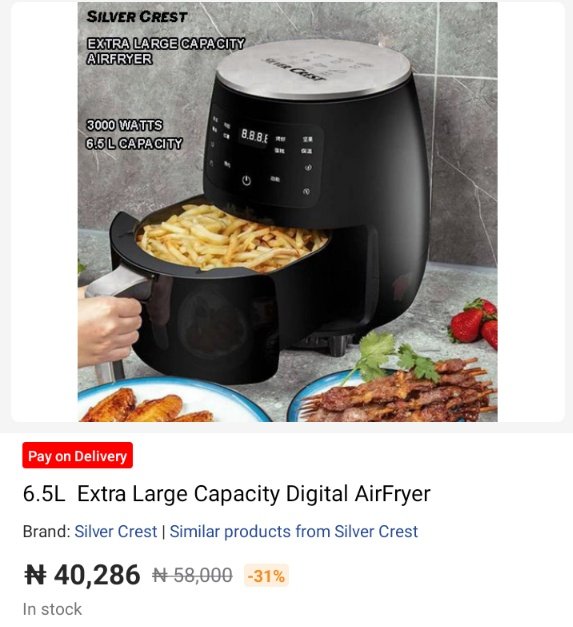 🎉🎉Did you know air fryer can be used to roast,bake,fry and grill? 
It is an essential in the kitchen for healthier cooking.Get yours here,thank me later👇
kol.jumia.com/s/vLjGpon

#Jumiakolprogram #JumiaNigeria #appliances #kitchenware #bestselling #topbrands #airfryer #topdeal