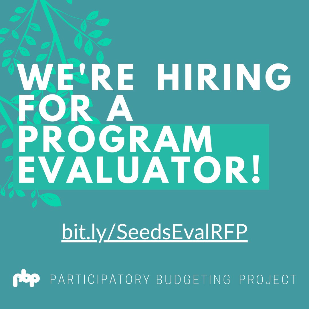 LAST DAY! 🔔 🔔🔔

Don't miss this opportunity to design + implement an evaluation of our upcoming PB Seeds cohort program in #NewJersey. #hiring #consultant #participatorybudgeting   

Application deadline is TODAY. Get more info and apply:  bit.ly/SeedsEvalRFP