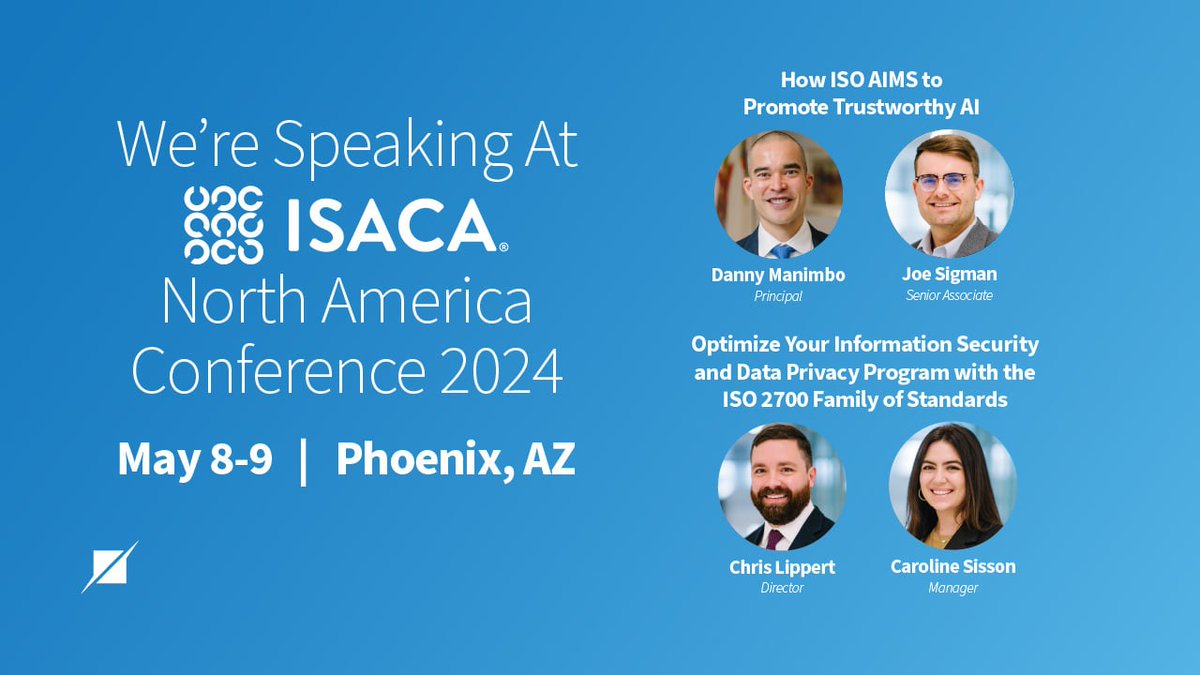 We're speaking this week at ISACA North America Conference 2024! Don't miss the sessions with SchellmaNators discussing trustworthy AI and optimizing your infosec and data privacy programs. @ISACANews | #ISACACon