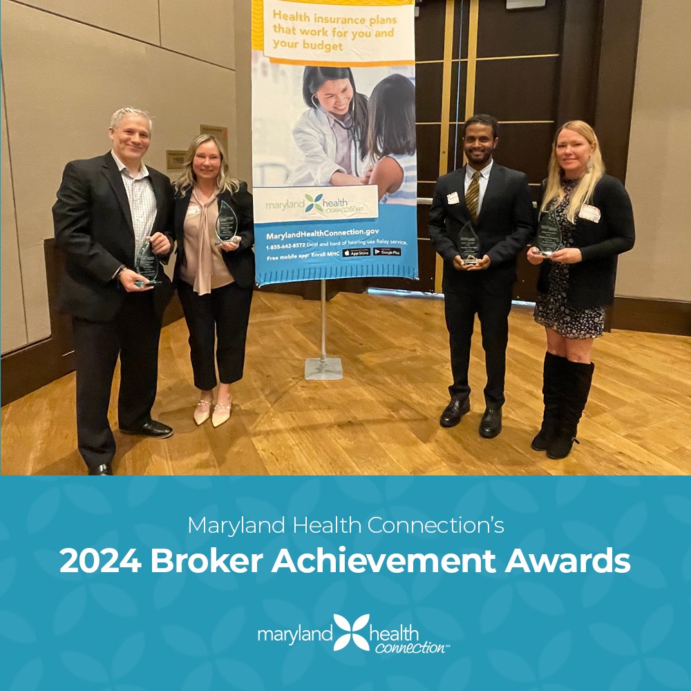 Maryland Health Benefit Exchange (MHBE) celebrated the top 100 Maryland Health Connection (MHC) authorized brokers today at the Broker Achievement Awards event held at Maryland Live! Congratulations to Amber Hyde, Wonde Desalegn, Kimberly Dickerson, and Jon Levine.