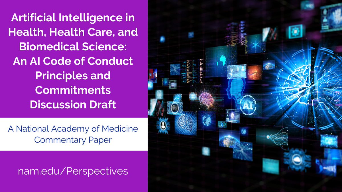 A new #NAMPerspectives identifies a series of 10 Code Principles & 6 Commitments to embed best practices in health, health care, & biomedical science to maximize AI's benefits & minimize potential harm: buff.ly/4cO7HTp