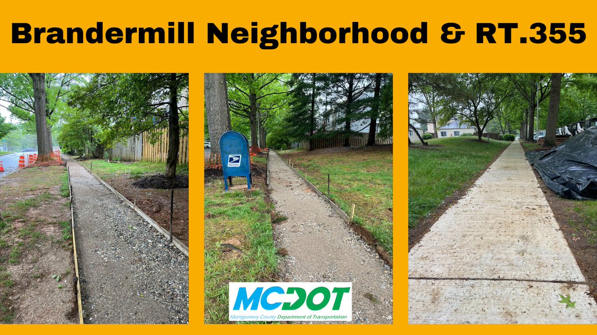 MCDOT Highway Services contractors are finishing up the sidewalk replacement project in #GermantownMD
To check the status of other #paving and #concrete projects in @MontgomeryCoMD please click here ▶️🔗bit.ly/3txohlU
#montgomerycountymd #roadwork #sidewalks