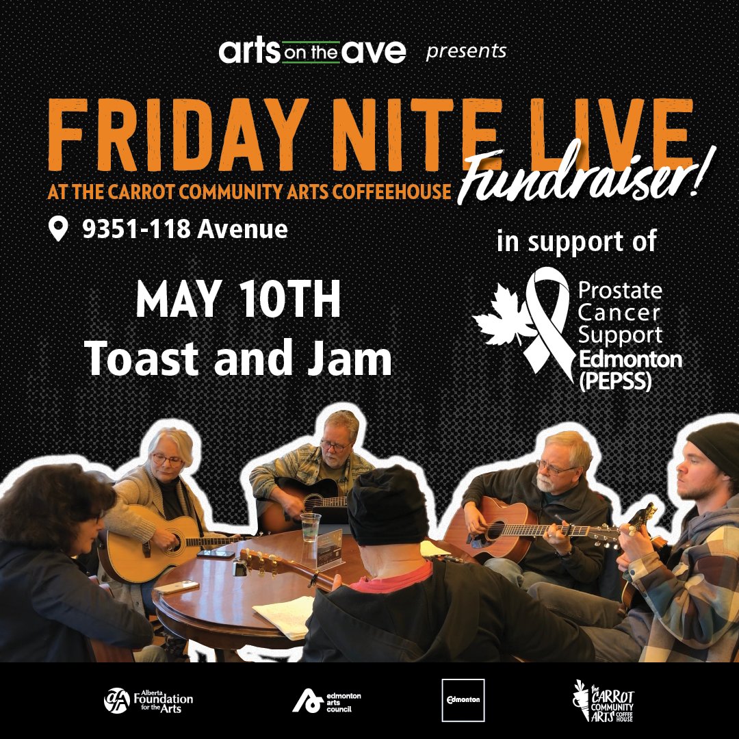This Friday! Don't miss out on your chance to support a good cause while enjoying a night of excellent music! This friday Toast and Jam will be taking over Friday Nite Live in support of the Prostate Cancer Edmonton Peer Support Society (PEPPS)