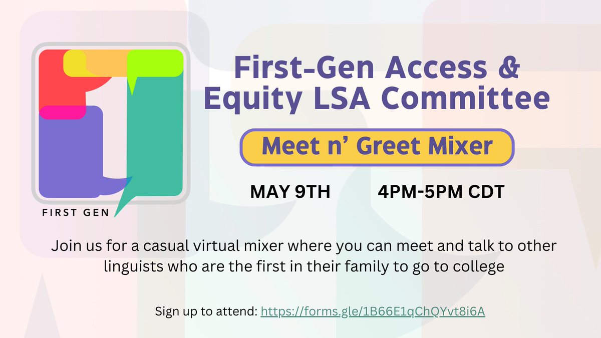 Don't forget the First-Gen Access Equity LSA Committee Meet n' Greet Mixer at 4pm (CDT) today. Register now! lsadc.org/ev_calendar_da…