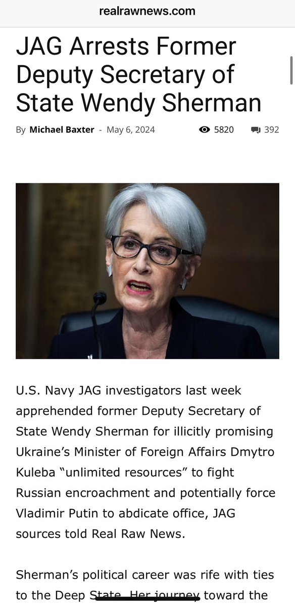 🔥🔥JAG Arrests Former Deputy Secretary of State Wendy Sherman realrawnews.com/2024/05/jag-ar…