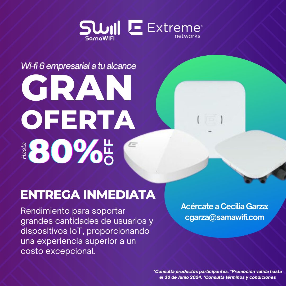 🛑 ¡Acelera tu red con ofertas #Extremas! Obtén hasta un 80% de #descuento en productos <a href="/ExtremeNetworks/">Extreme Networks</a>  ¡No dejes pasar esta oportunidad para impulsar tu conectividad al máximo!