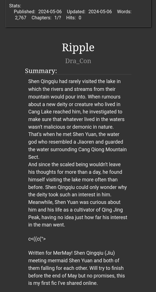 Fuck it now you guys are the beta readers.
Pspspsps #svsss fans my #JiuYuan MerMay fic is up! Link to the fic will be below.