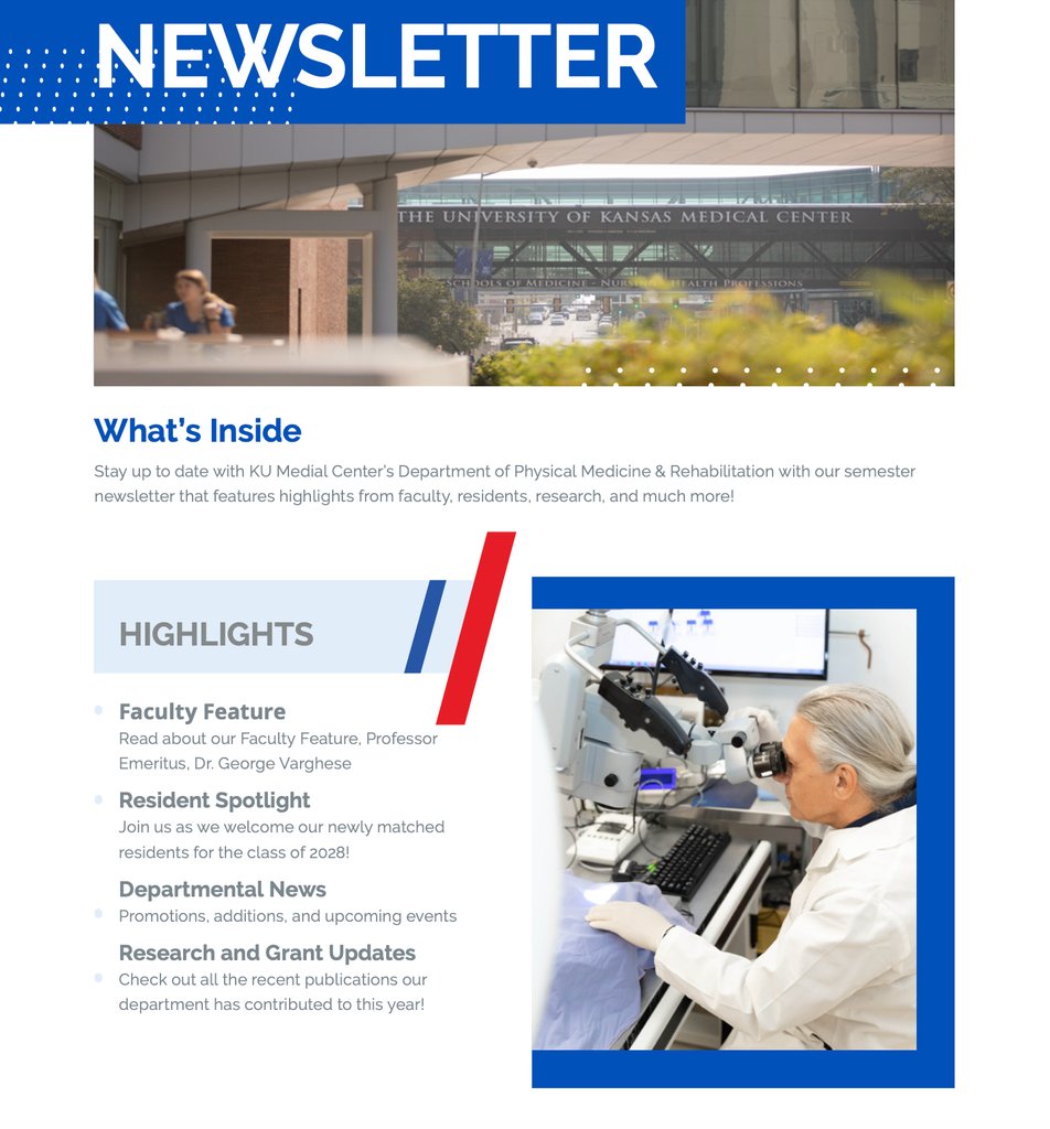 Our Spring Newsletter is LIVE! Visit the link below to see the most up-to-date info on our vibrant department! l8r.it/ltl9 #KUMed #KUMedCenter #KUSchoolOfMedicine #PMR #PMRResidents #PMRResidency #DepartmentalNewsletter #MedicalEducation