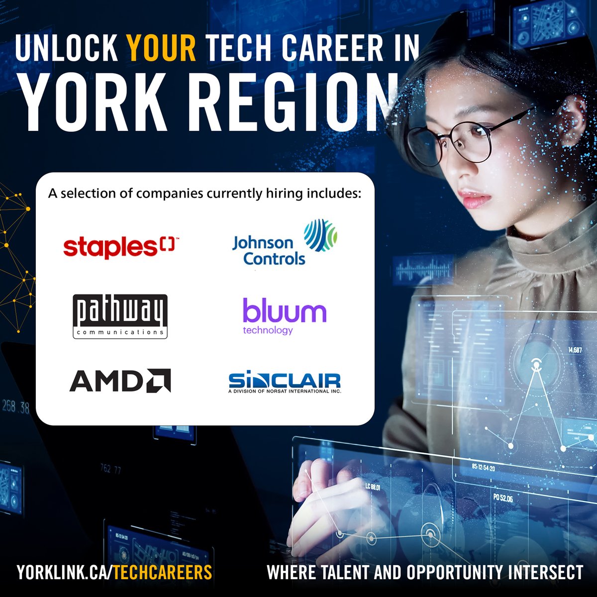 Your next career move is out there! Search for tech jobs in the #YRtech ecosystem with our job board. Companies hiring include Staples, Johnson Controls, Pathway Communications, Bluum Technology, AMD, Sinclair Technologies, and more! Start your search now: yorklink.ca/techcareers