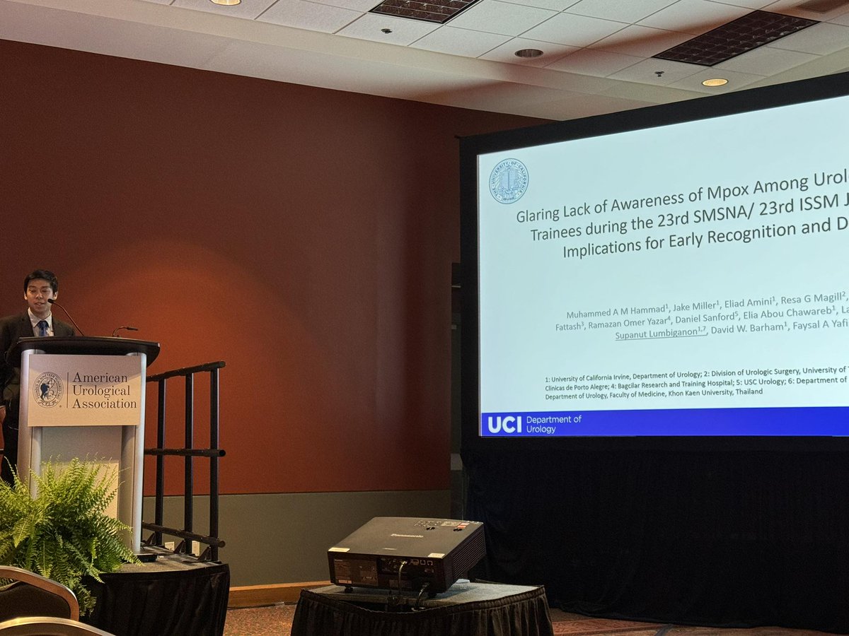 Muhammed A. Moukhtar Hammad (@mo_moukhtar) on Twitter photo Co-fellow <a href="/Slumbiganon/">Supanut Lumbiganon</a> gave an excellent talk on Monkeypox urogential lesions!
<a href="/SiiUrology/">SIIUrology</a>
#AUA24
<a href="/faysal_a_yafi/">Faysal A. Yafi, MD FRCSC</a>
<a href="/dbarhammd/">David Barham</a>
<a href="/eliachawareb/">Elia Abou Chawareb</a>
<a href="/_DanielSanford/">Daniel Sanford</a>
<a href="/UCI_Urology/">UCI Urology</a>
<a href="/omeryazar/">ömer yazar</a>
@resamagill Co-fellow <a href="/Slumbiganon/">Supanut Lumbiganon</a> gave an excellent talk on Monkeypox urogential lesions!
<a href="/SiiUrology/">SIIUrology</a>
#AUA24
<a href="/faysal_a_yafi/">Faysal A. Yafi, MD FRCSC</a>
<a href="/dbarhammd/">David Barham</a>
<a href="/eliachawareb/">Elia Abou Chawareb</a>
<a href="/_DanielSanford/">Daniel Sanford</a>
<a href="/UCI_Urology/">UCI Urology</a>
<a href="/omeryazar/">ömer yazar</a>
@resamagill