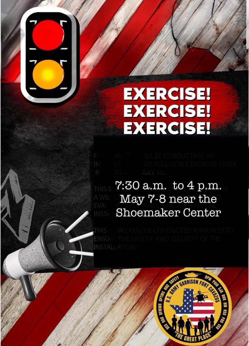 Fort Cavazos emergency response officials will conduct their annual Full-Scale Exercise (FSE) starting tomorrow through May 8, in the main cantonment area.