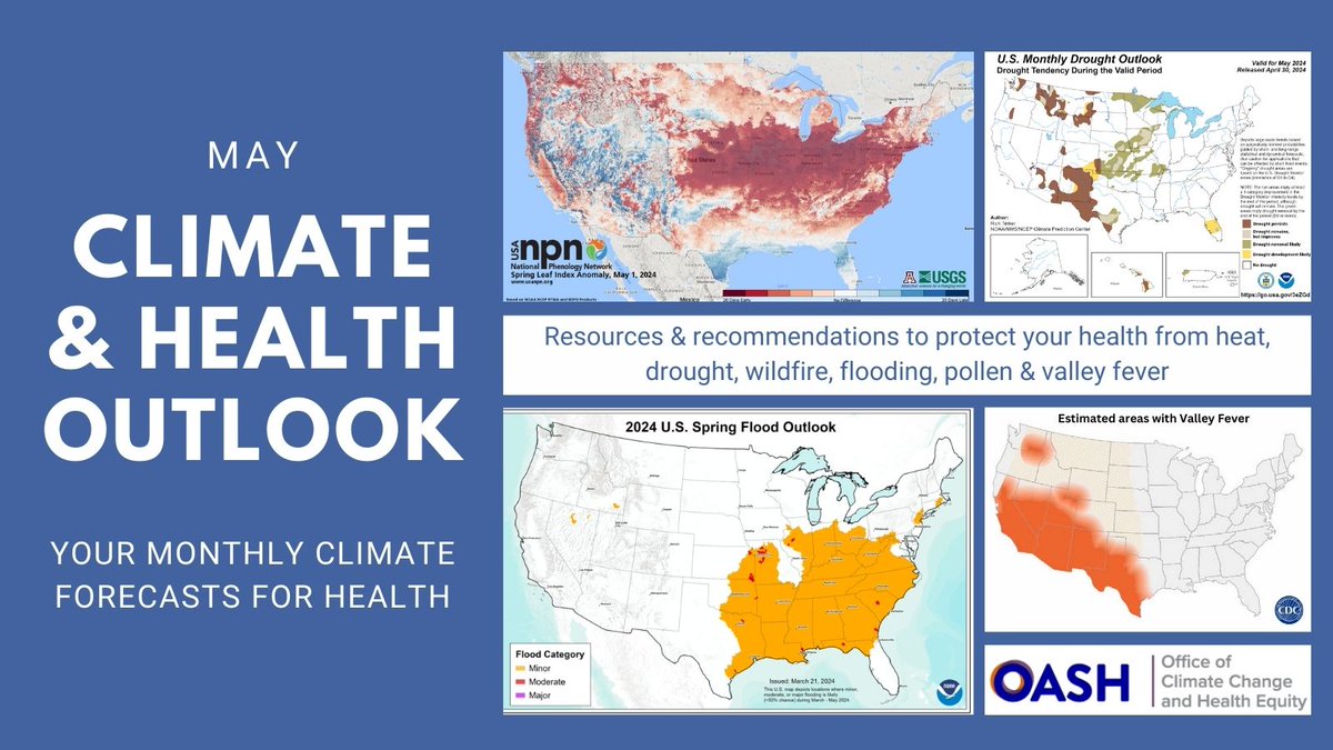 Early season extreme heat events are infrequent but deadly – get ready by checking out May’s #OCCHE Climate & Health Outlook’s climate hazard forecasts and recommendations to protect your health and get one step closer to achieving #HeatSafety. hhs.gov/climate-change…