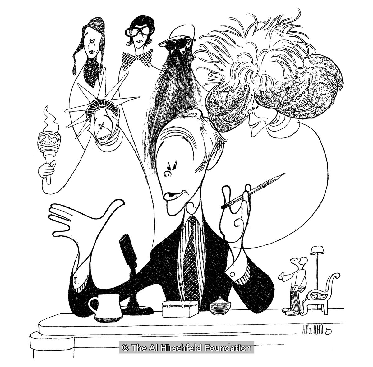 #OTD Johnny Carson Retires with the Characters He Created On The Tonight Show, 1992 What are your favorite moments from The Tonight Show Starring Johnny Carson? #JohnnyCarson #Hirschfeld #TheTonightShow #Comedy #LateNight #Art #Drawing #TV