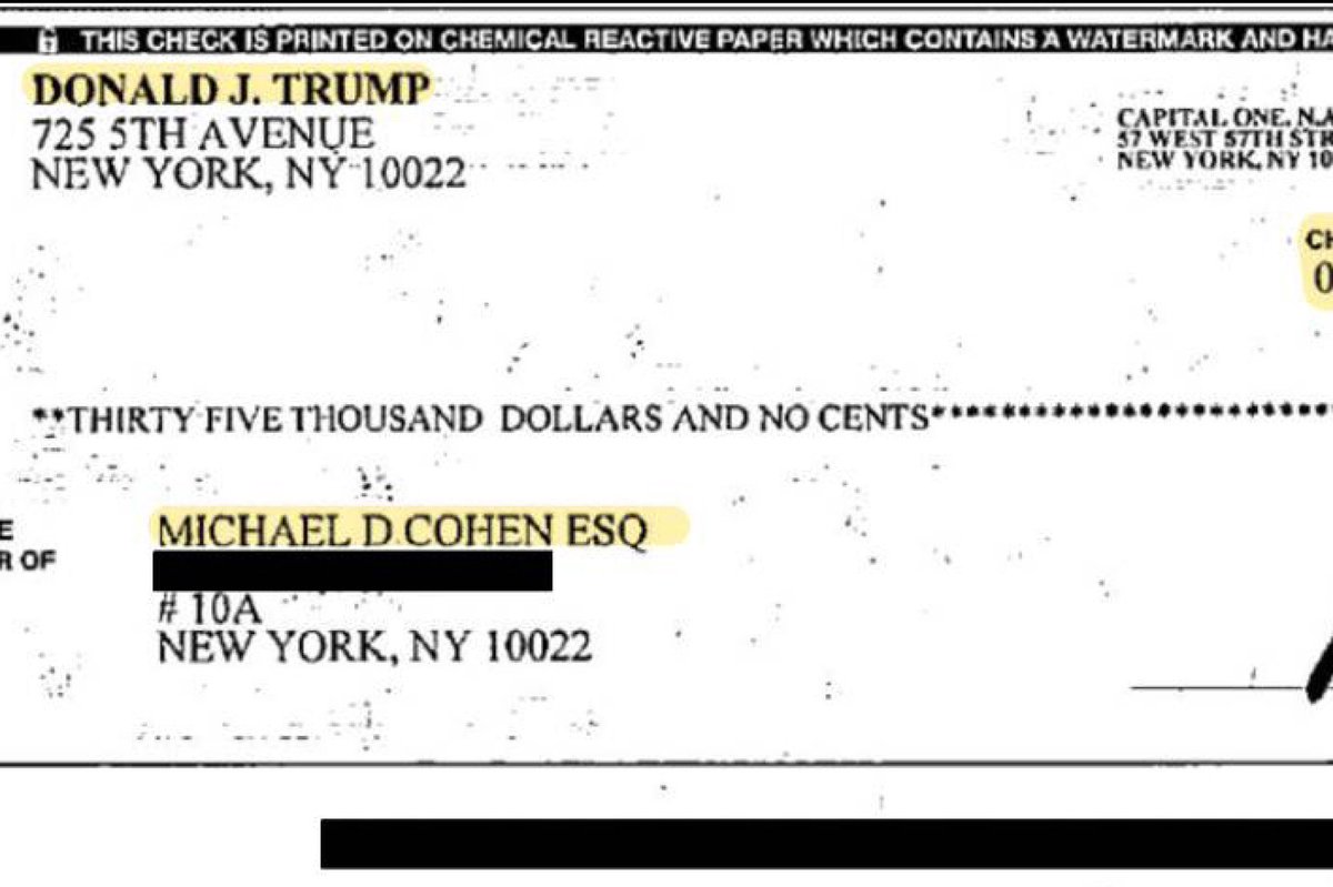 JUST IN: Prosecutors just submitted a piece of evidence for the jury to view. The evidence is a check that was made out to Michael Cohen for the months on January and February of 2017 and total $70,000. The checks were signed by Eric Trump and Allen Weisselberg. So, once…