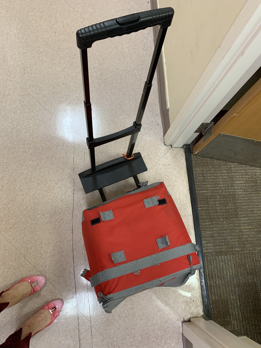 Pathologists: how do you haul your slides from office & back? We use beer coolers and mine was on its last Velcro strap so I used a rubber band to remedy for a month. But it completely collapsed last wk (too many cases)! And yes, my shoes match the bag at heels. #hemepath