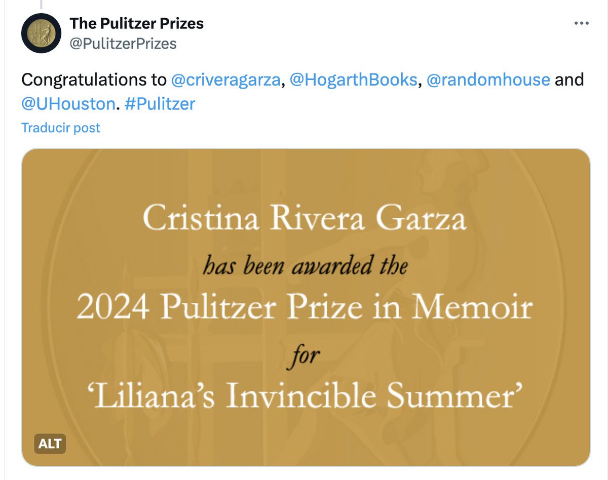Felicidades <a href="/criveragarza/">Cristina Rivera Garza</a>.